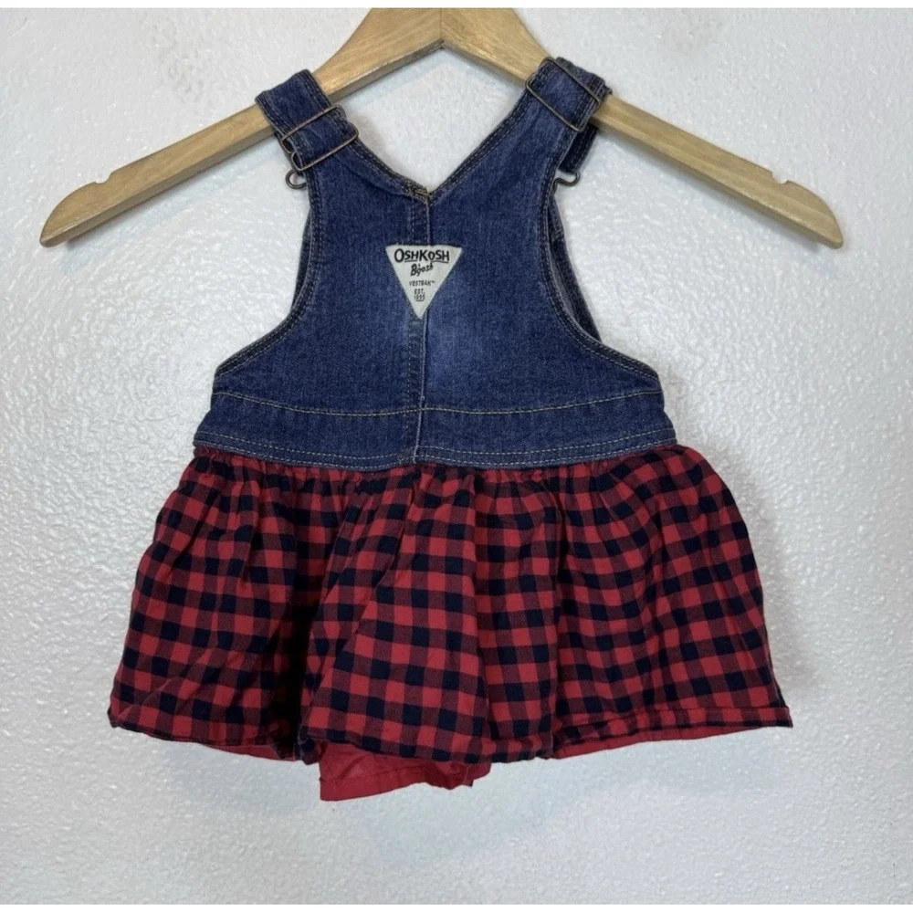 Oshkosh‎ Vestbak Overall Dress Jumper 18 Months Red Black Plaid Shirt Denim